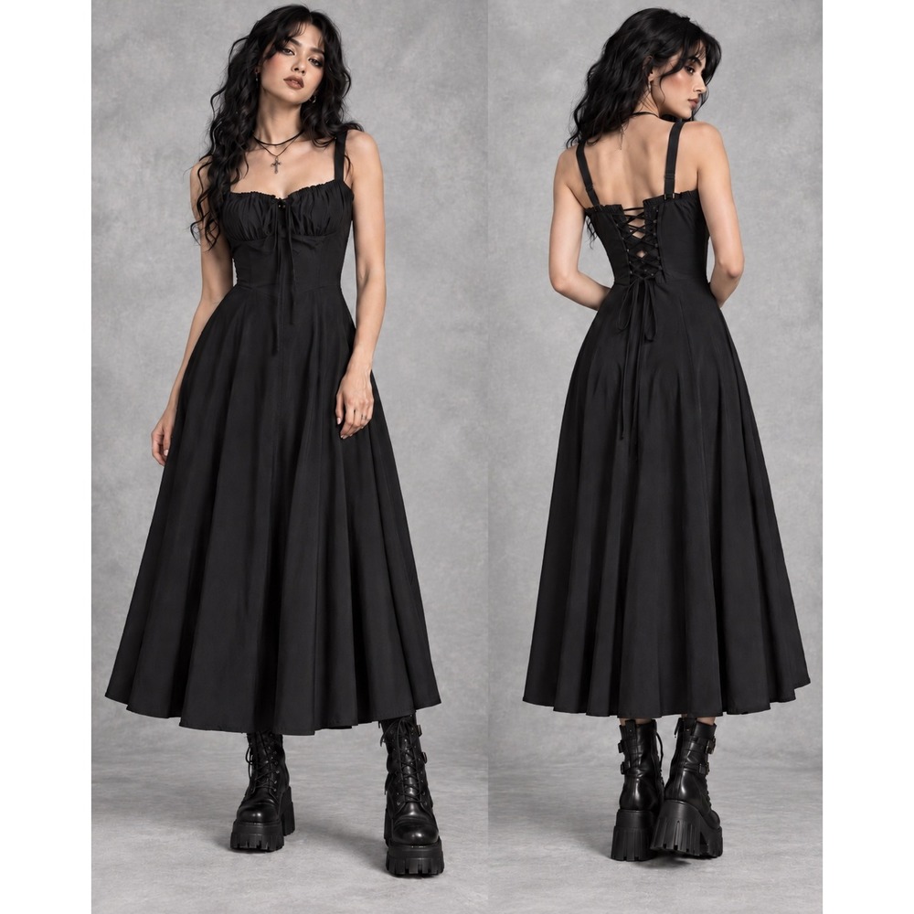 Whimsigoth Milkmaid Corset Dress Grunge Dark Romantic Steampunk Renaissance